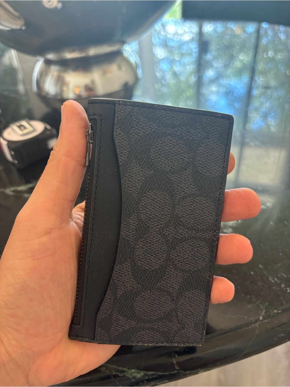 Coach Men's Black Signature Monogram Card & Zip Holder